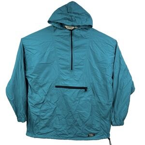Vtg Mens LL Bean Jacket Anorak Windbreaker 1/4 Zip Hooded Teal Sz XL Tall USA